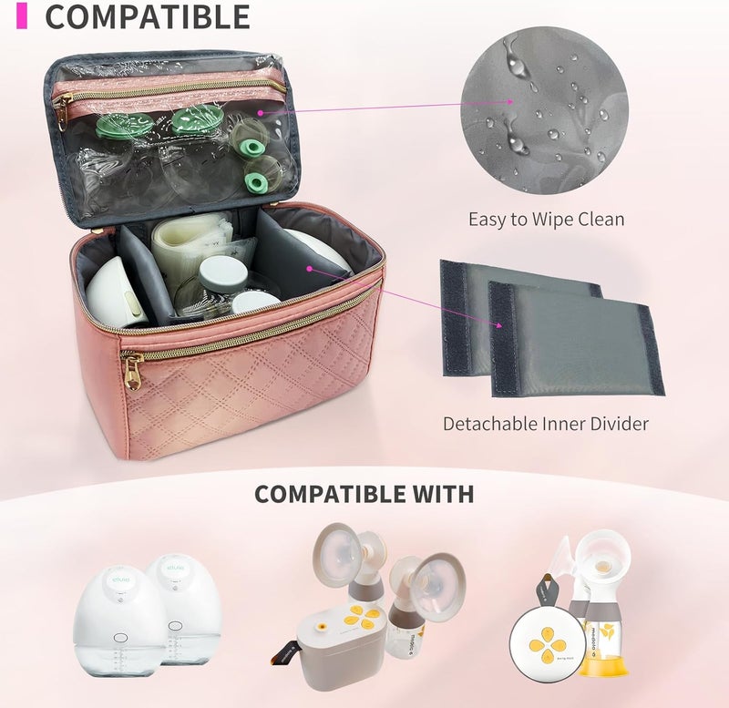 MELINON Wearable Breast Pump Bag for Elvie and Medela Pumps - Compact, Travel-Friendly Pump carrying case with Waterproof Mat - Ideal for Working Moms (Pink) - Image 2